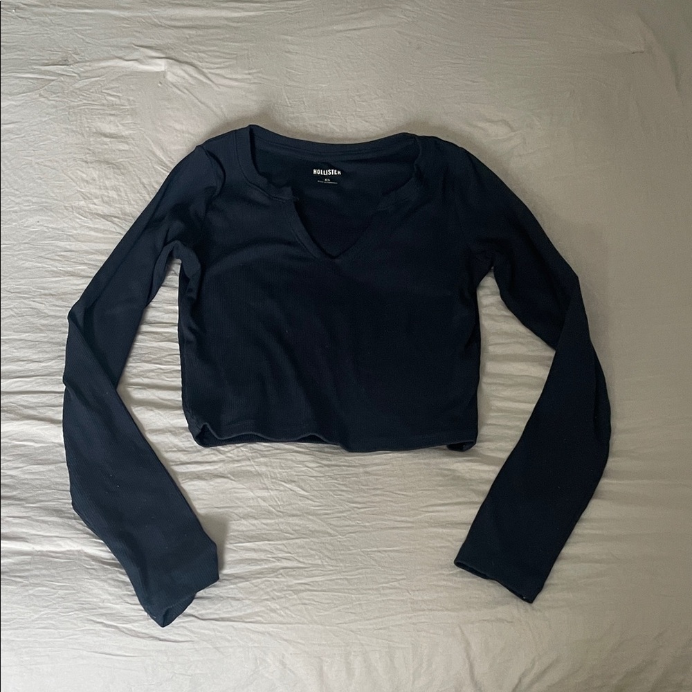 Hollister Dark Blue Long Sleeve Crop Top